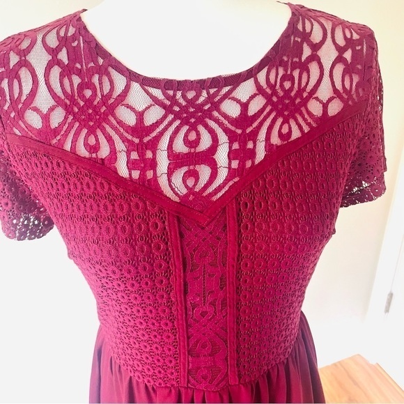 Alya by Francesca's Collection Burgundy Lace Top Mini Dress - Picture 9 of 14